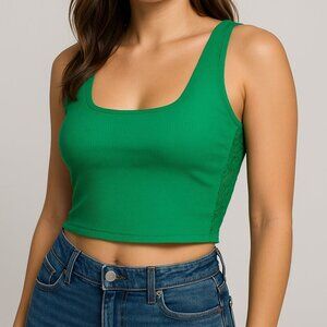 Aerie NWT Green Lace Ribbed Bralette Tank Top Built-In Bra